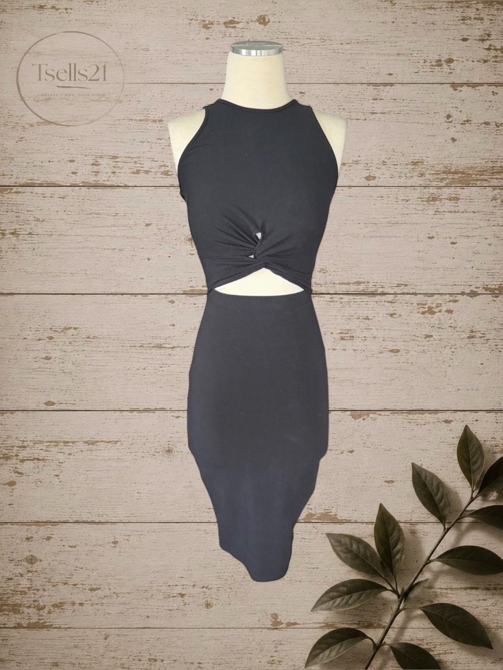Express Black Twist Front Waist Cutout Bodycon Dress - Size XS